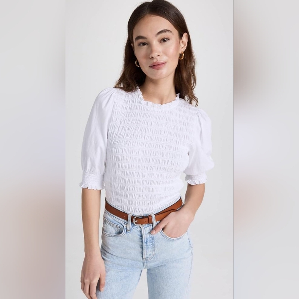 Veronica Beard Langston Smocked Top Sz S